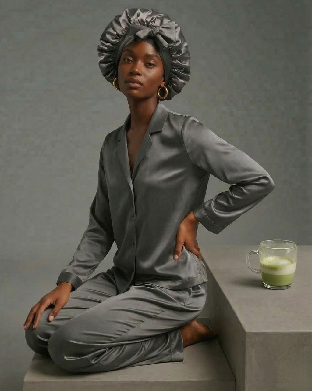 Bonnet en Satin Ajustable Gris