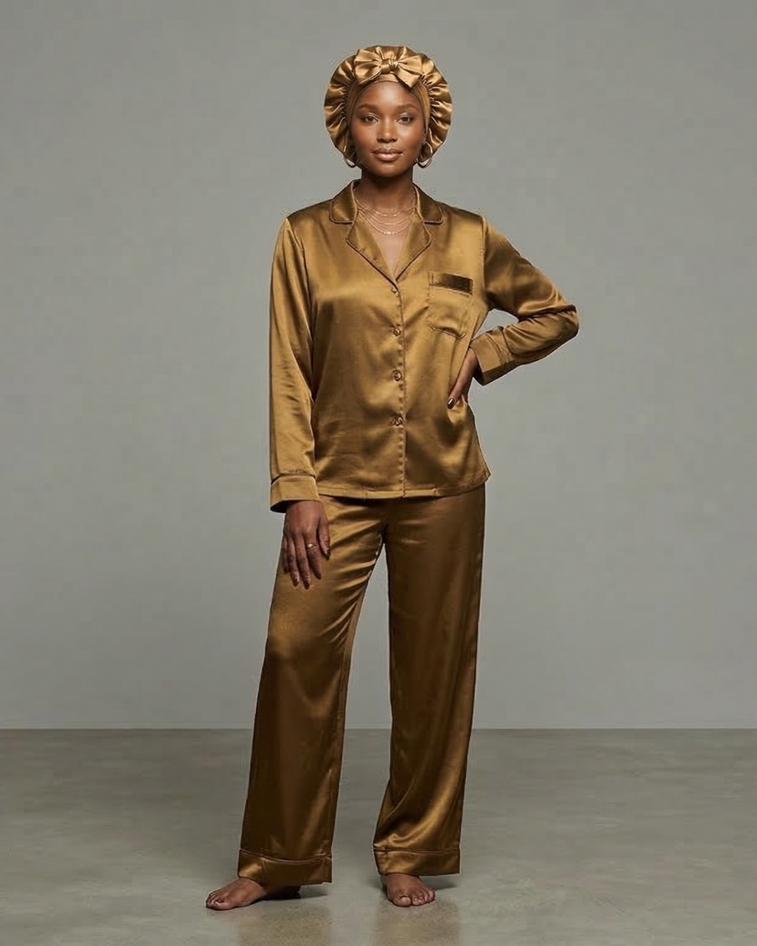 Bonnet en Satin Ajustable Gold