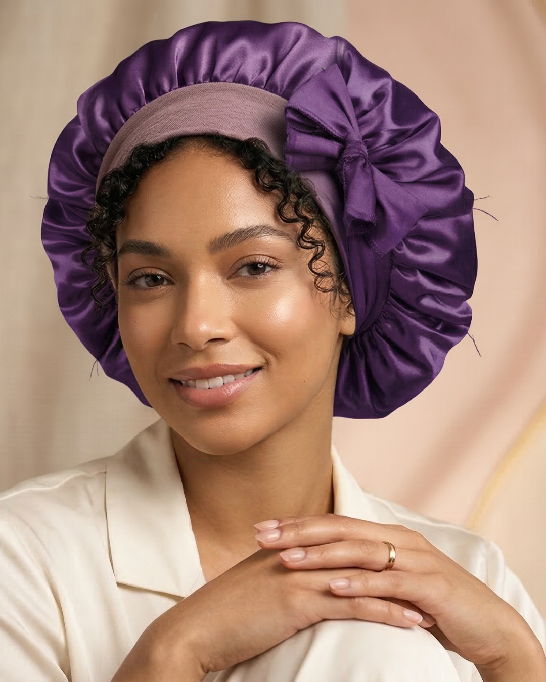 Bonnet en Satin Ajustable Violet